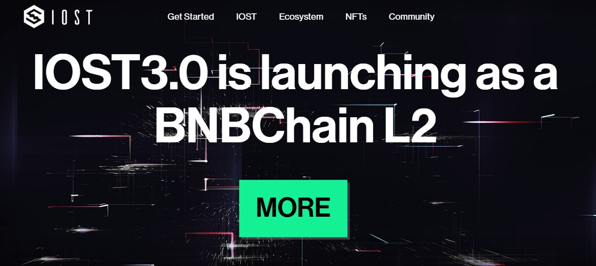 IOST3.0がBNBチェーンのレイヤー2としてローンチすることを告知する公式サイトの画面