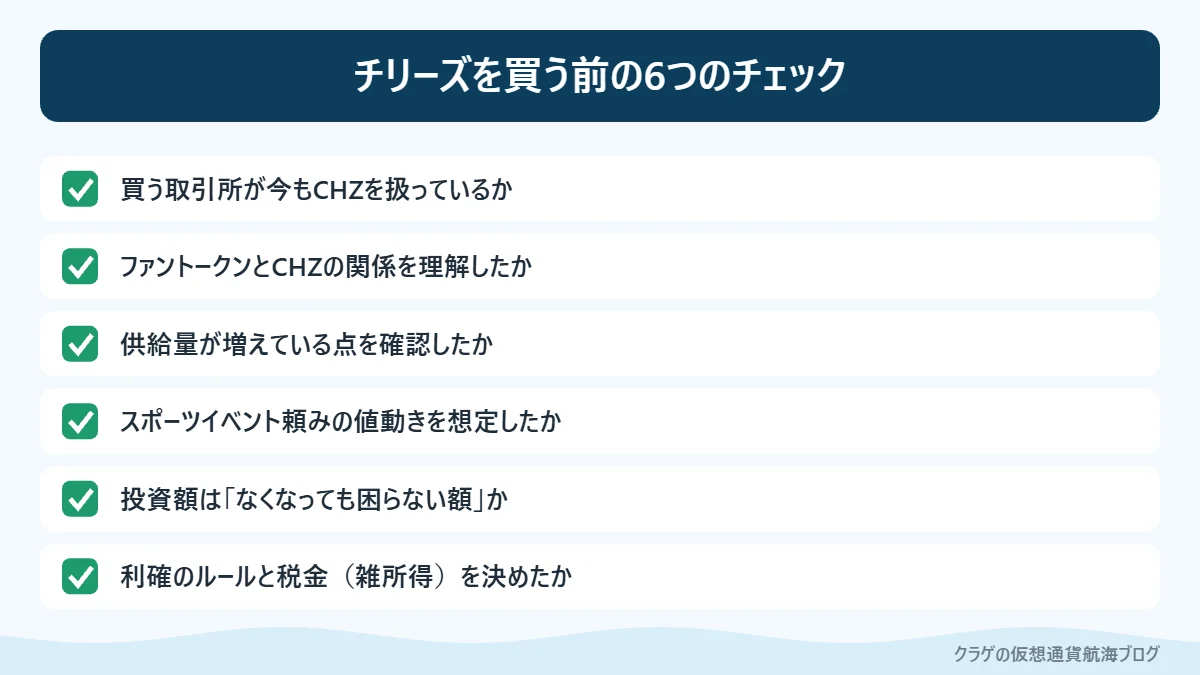 チリーズ（CHZ）を買う前に確認したい6つのポイントのチェックリスト